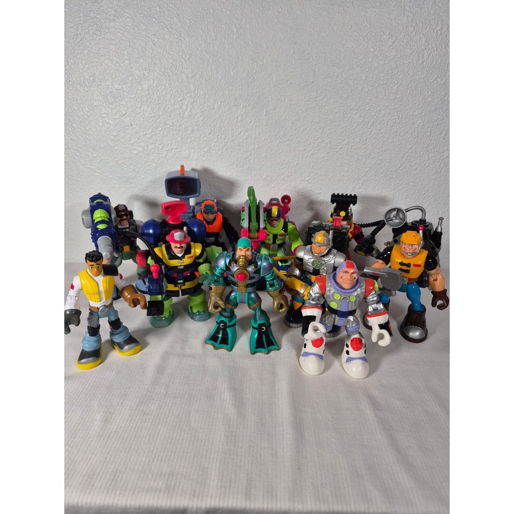 Vtg Fisher Price Rescue Heroes Action Figure Lot of 10 Plus Accessories for 7